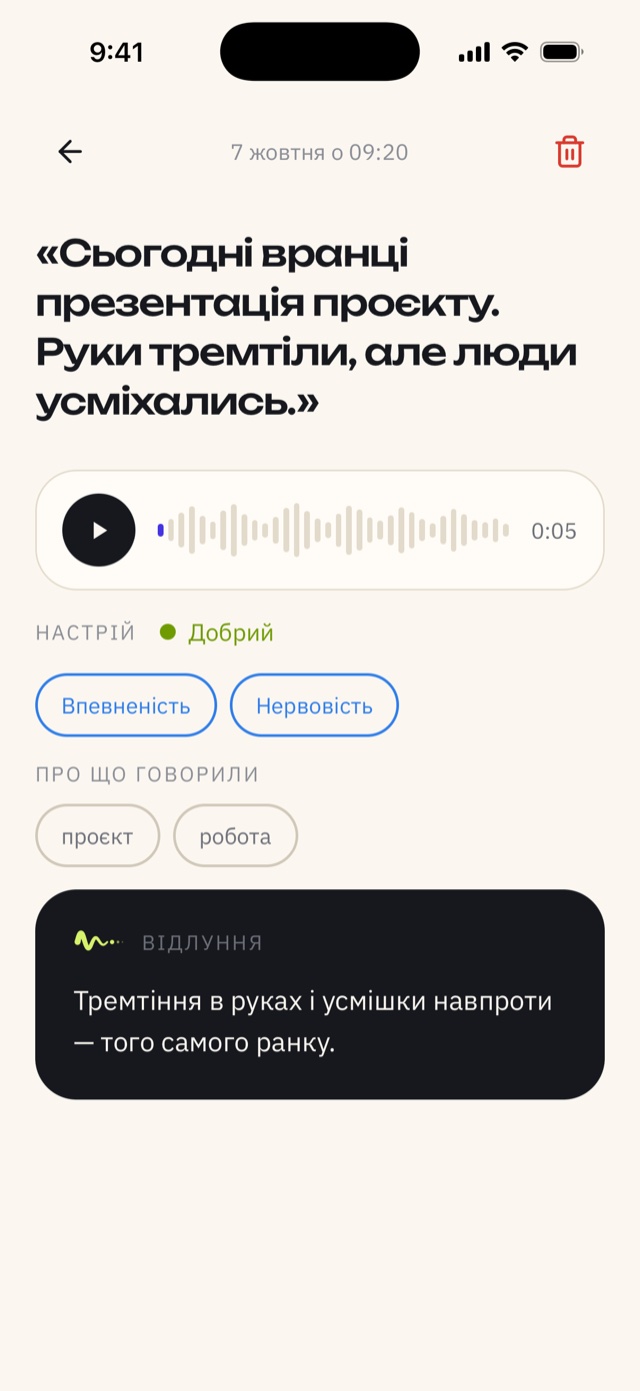 Сторінка запису: слова, голос, настрій, емоції, теми й відлуння